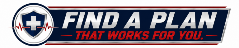 Professional 77-Call-Pete branded "Find a Plan" banner featuring a blue brushed steel background with a red wave design.