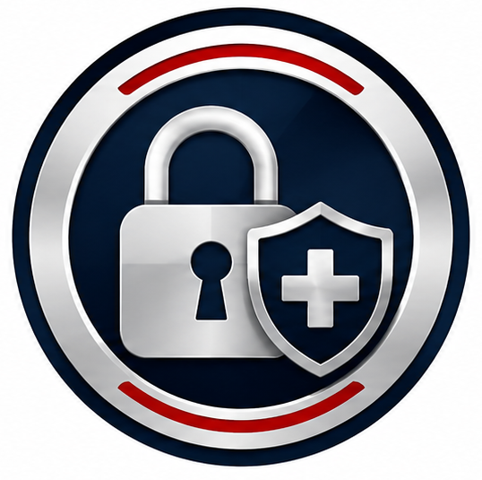 Shield and lock icon representing secure, true private health insurance coverage.