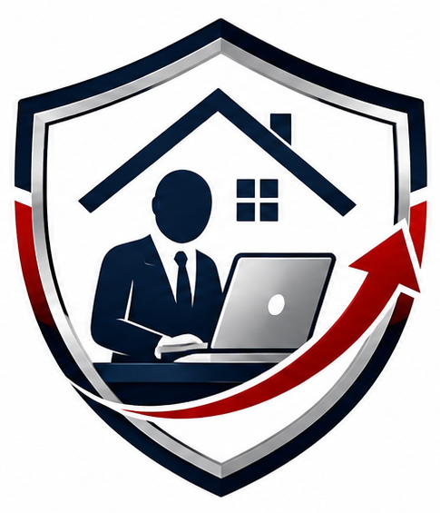 Shield icon with a home office representing health insurance solutions for self-employed individuals, freelancers, and small business owners.