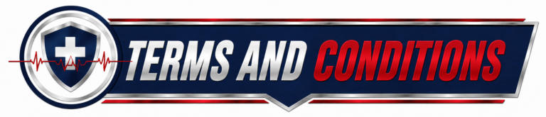 77-Call-Pete Terms and Conditions banner featuring a shield with a medical cross and heartbeat line in the company's signature red, navy, and silver branding.